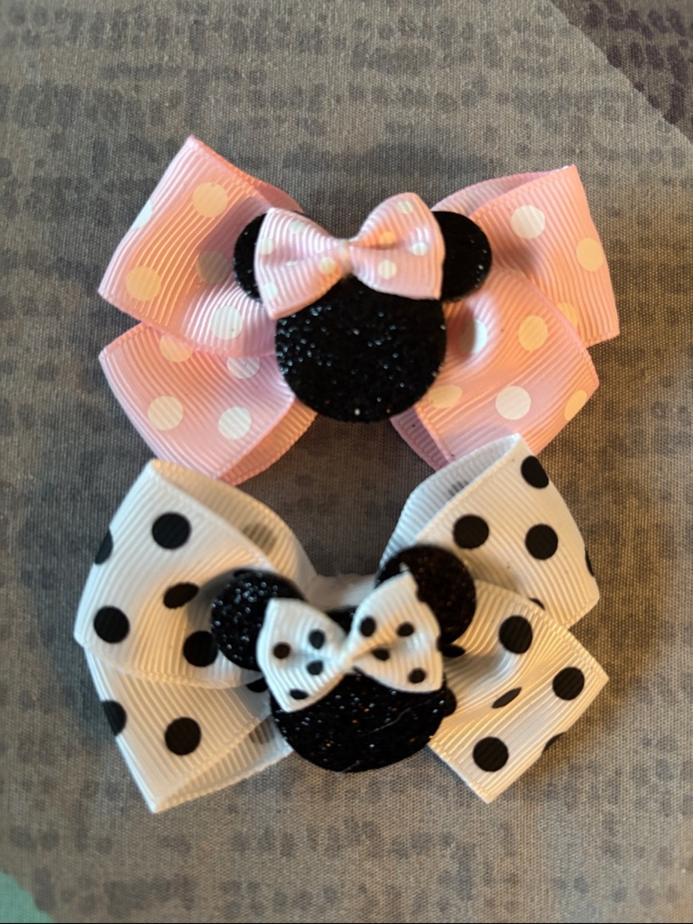 Kids Polka Dot Minnie Bow Hair Clips - Pink & White